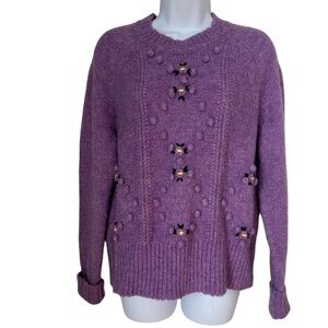 See and Be Seen Lavender Embroidered Soft Cozy Romantic Winter Sweater Sz S